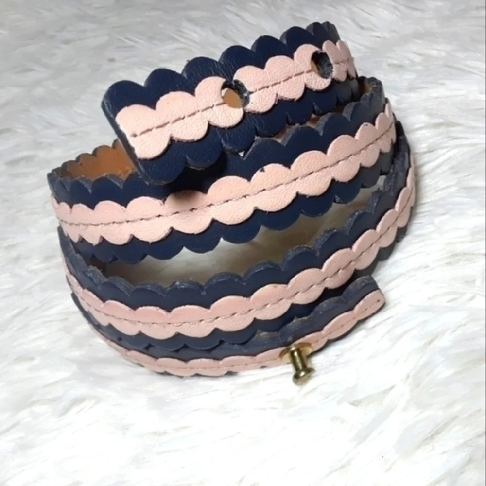 Circle Scalloped Two Tone Leather Belt-Size M